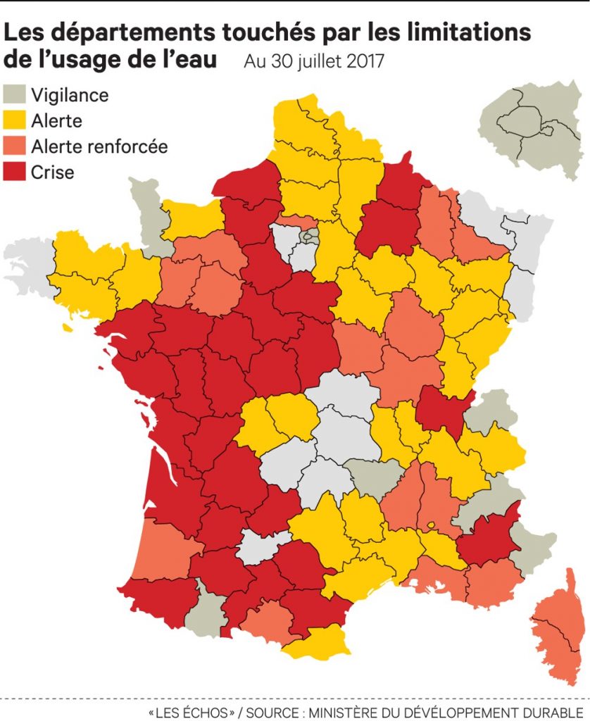 Sécheresse 2017 - restrictions d'eau en France